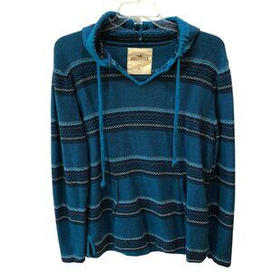 Hollister Mens XL Blue Aztec Stripe Knit Long Sleeve Pullover Hoodie Top Surf